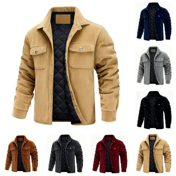 Mwjwdo Snap Button Up Padded Coat Women Corduroy Men Trucker Cargo Jacket Turn Collar Winter Overcoats 4 Pockets Plus Size Navy XL