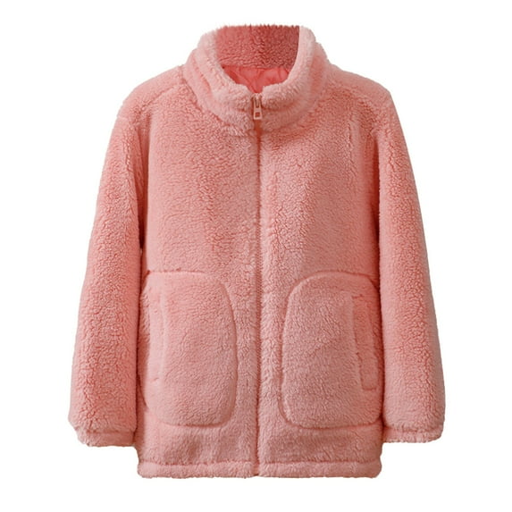 Mwjwdo Solid Full-Zip Polar Fleece Jacket for Children Boy Girl Fuzzy Sherpa Coat Kids Fall Winter Warm Coats Pink 120