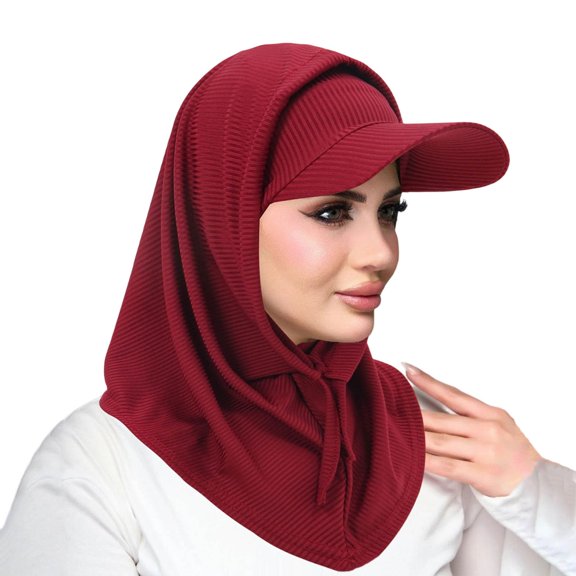 Mwjwdo Striped Drawstring Hooded Visor Turban Adjustable Neck Wrap Light Sun Shield for Spring Treks Red