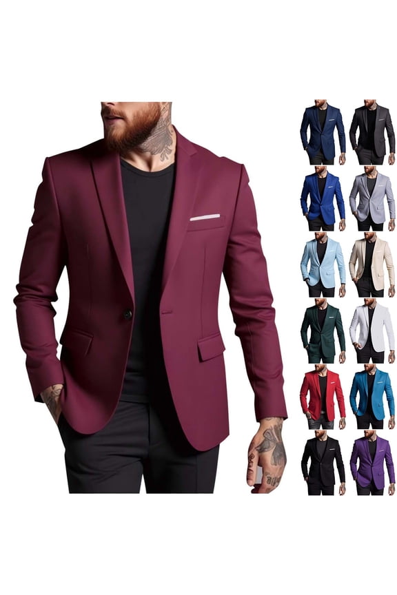 Suit Jacket for Men Big and Tall Business Casual Lightweight Sport Coats Open Front One Button Slim Fit Blazer Jackets Purple XS