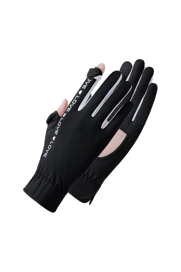 Sun-Protection Flip-Top Gloves Half Exposed Fingers Anti-Slip Palm Patch For Road Rides Black