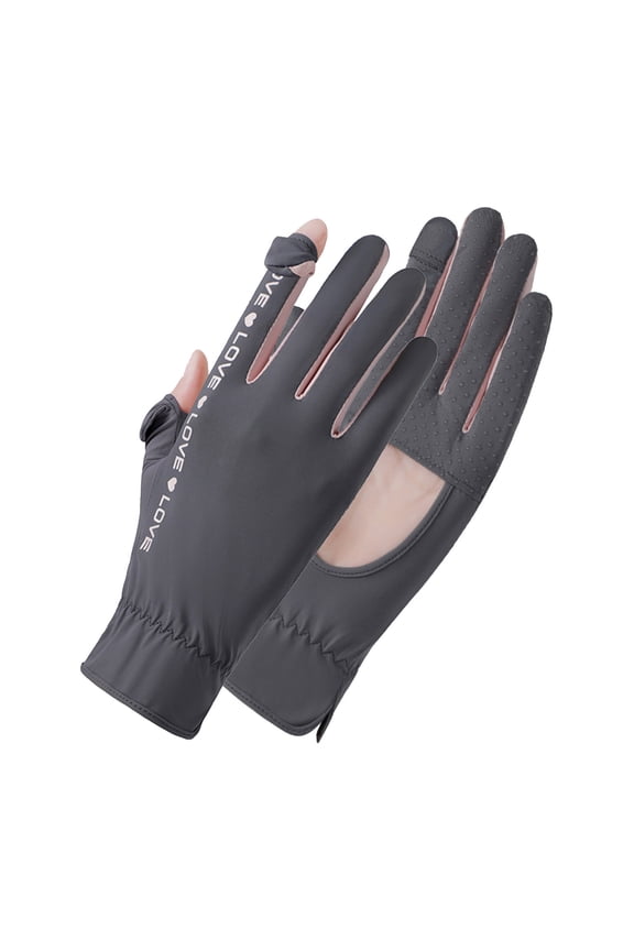 Sun-Protection Flip-Top Gloves Half Exposed Fingers Anti-Slip Palm Patch For Road Rides Gray