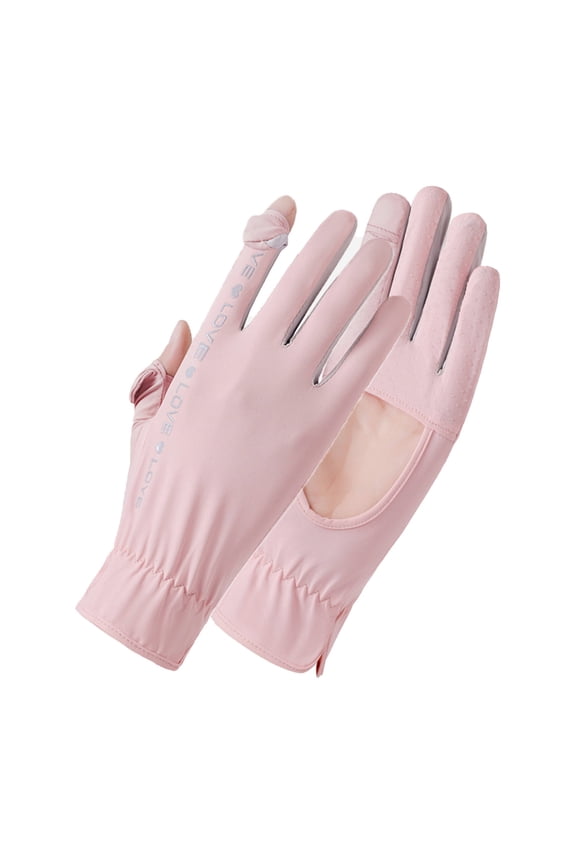 Sun-Protection Flip-Top Gloves Half Exposed Fingers Anti-Slip Palm Patch For Road Rides Pink