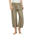 thumbnail image 1 of Mwjwdo Teen Girls Cotton Linen Capri Pants Kids Summer Cozy Lightweight Elastic Waist Wide Leg Comfy Trousers for 4-14 Years Khaki 130, 1 of 6