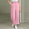 thumbnail image 1 of Mwjwdo Teen Girls Pants Elastic High Waisted Ruffle Hem Casual Pants Solid Color Button Decor Trousers with Pockets Hot Pink 14 Years, 1 of 8