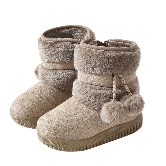 Mwjwdo Thick Snow Boots Warm Comfortable Short Boots Artificial Leather Sole Casual Fashion Unisex Toddler Little Kids Footwear Winter Outdoor Beige 29