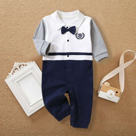 Mwjwdo Toddler Baby Girl Boy Jumpsuit British Style Gentleman's Button Down Lapel Suit Shirt Romper Bodysuit Infant Clothes