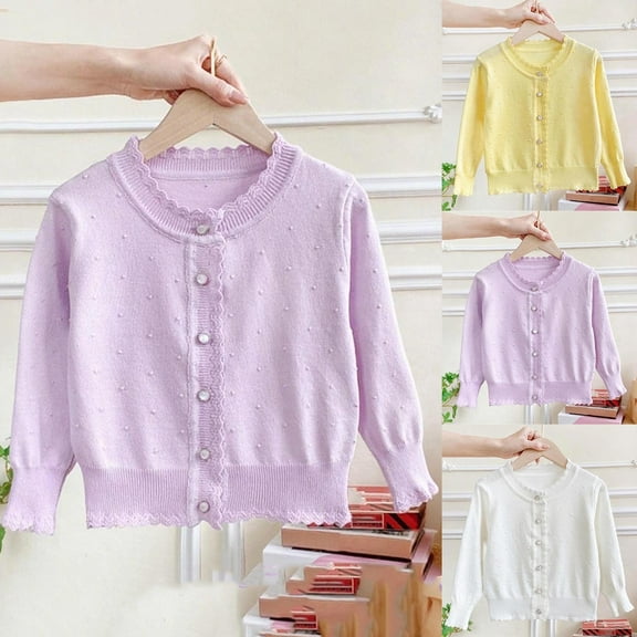Mwjwdo Toddler Baby Girls Knit Cardigan Sweaters Button Closure Outwear Solid Fall Winter Clothes Warm Jacket White 3 Years