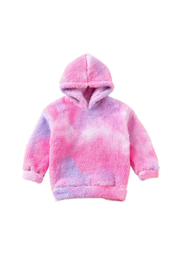 Toddler Girls Hoodies Cute Fuzzy Fleece Long Sleeve Tie Dye Hooded Sweatshirts Pullover Kids Winter Fall Clothes Tops Purple 4 Years