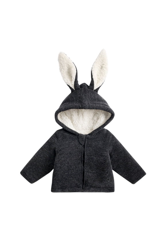 Unisex Baby Toddler Boys Girls Sherpa Fleece-Lined Zip Up Jacket Bunny Ear Hoodie Sweater Cute Jackets Outerwear Gray 3 Years