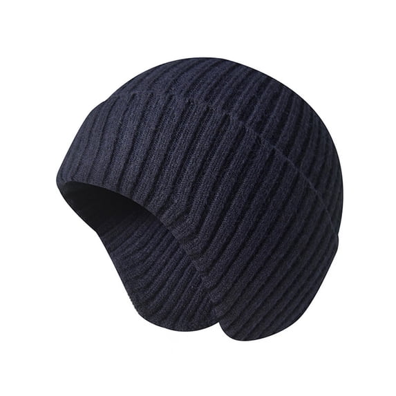 Mwjwdo Unisex Diagonal Rib Cuffless Ear-Cover Knit Hat Mini Front Brim for Daily Office Errands Blue