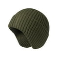 thumbnail image 1 of Mwjwdo Unisex Diagonal Rib Cuffless Ear-Cover Knit Hat Mini Front Brim for Daily Office Errands Green, 1 of 2