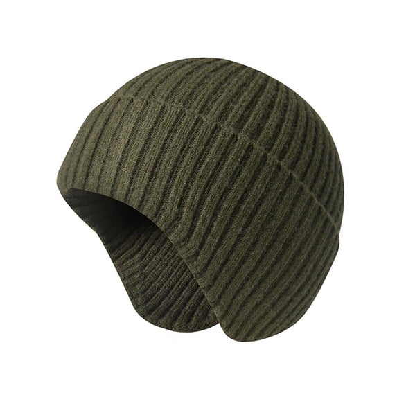 Mwjwdo Unisex Diagonal Rib Cuffless Ear-Cover Knit Hat Mini Front Brim for Daily Office Errands Green
