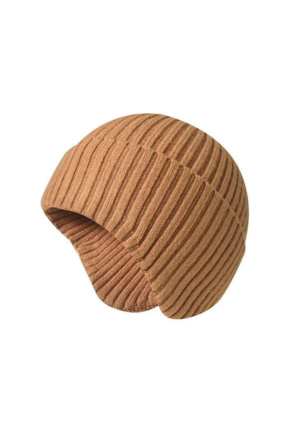 Unisex Diagonal Rib Cuffless Ear-Cover Knit Hat Mini Front Brim for Daily Office Errands Yellow