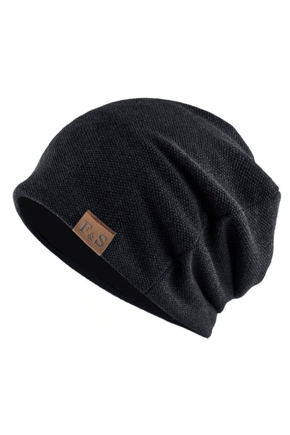 Unisex Multi-Tone Slouch Beanie Ruched Leather Tag Multi-Pack Soft Fabric for Indoor Relax Black