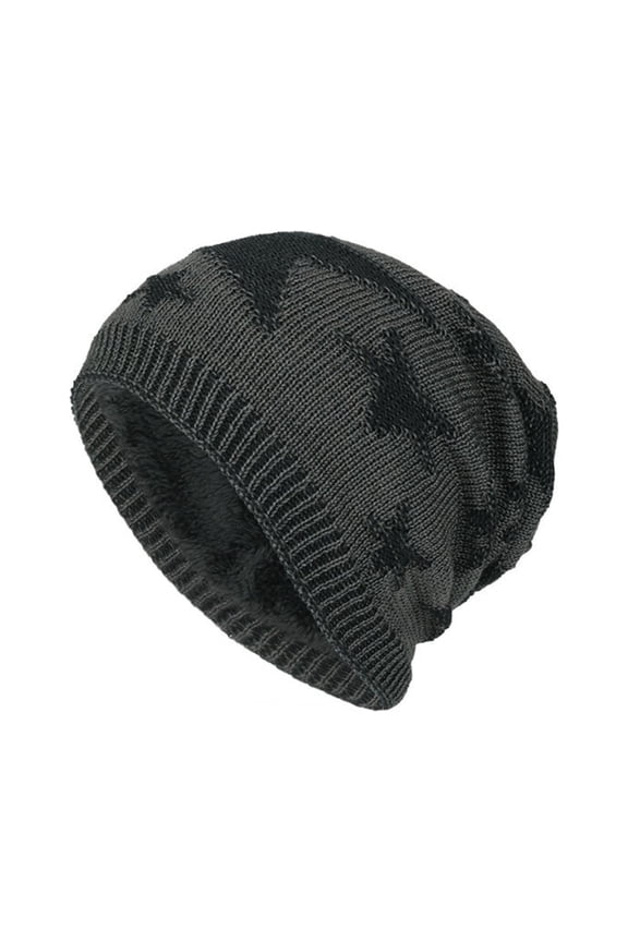 Unisex Slouch Beanie Contrast Star Fleece-Lined Elastic Cuff for Street Styling Gray