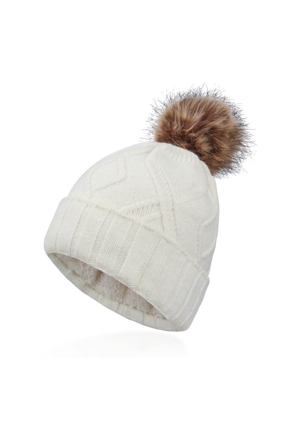 Unisex Zigzag Jacquard Ear-Flap Trapper Hat Wide Fluff Trim Drawstring Closure for Forest Hikes White