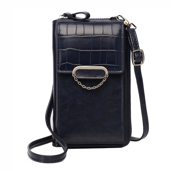 Mwjwdo Vertical Crocodile PU Phone Crossbody Bag, Multi-Card Slots Large Capacity Multi-Functional Wallet Shoulder Purse for Women Daily Essentials Navy