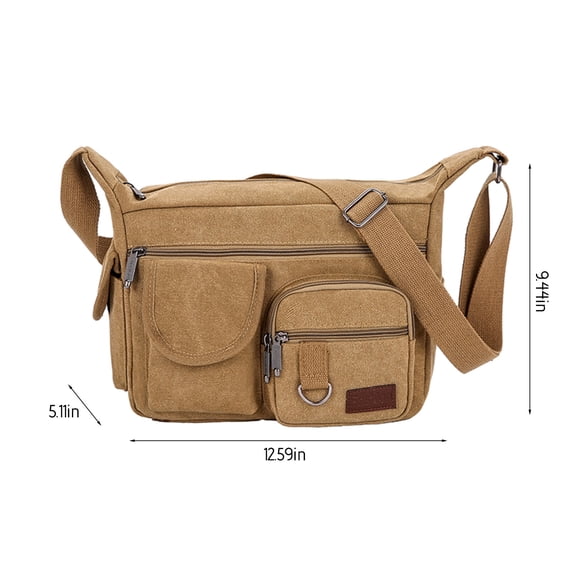 Mwjwdo Vintage Canvas Multi-compartment Crossbody Bag, Large Capacity Casual Single Shoulder Messenger Purse for Work & Outdoor Khaki
