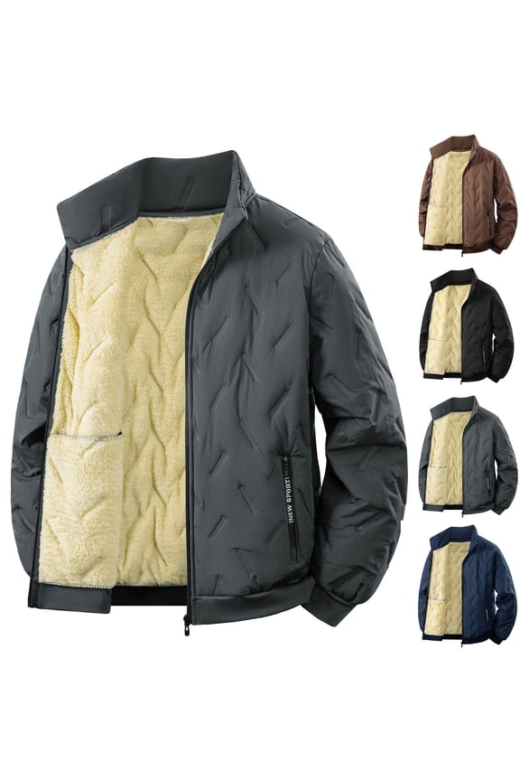 Warm Winter Jackets for Men Sherpa Lined Stand Collar Coats Long Sleeve Casual Comfy Zip Up Outerwear Blue M