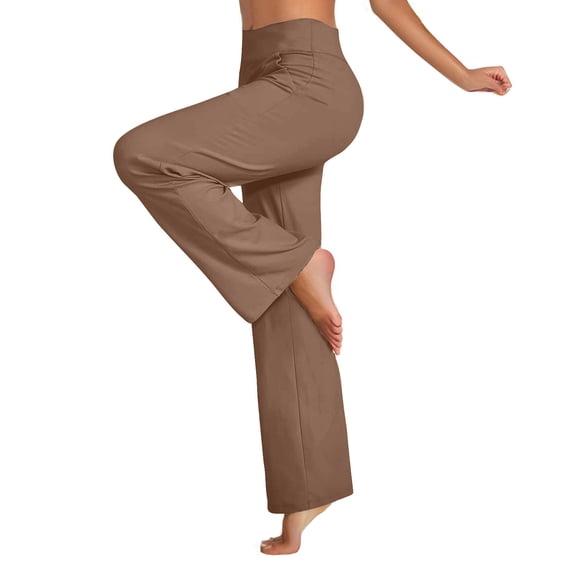 Mwjwdo Wide Leg Pants for Women Loose Yoga Pants with Pockets Petite/Regular/Tall Stretch Casual Lounge Pants Coffee L
