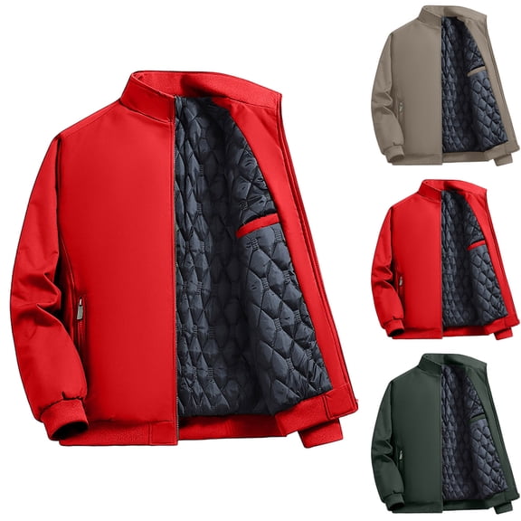 Mwjwdo Winter Jackets for Men Quilted Lined Stand Collar Zip Up Casual Loose Puffer Jacket Solid Oversized Winter Coats Gray M