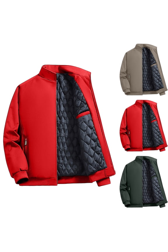 Winter Jackets for Men Quilted Lined Stand Collar Zip Up Casual Loose Puffer Jacket Solid Oversized Winter Coats Red XXXL