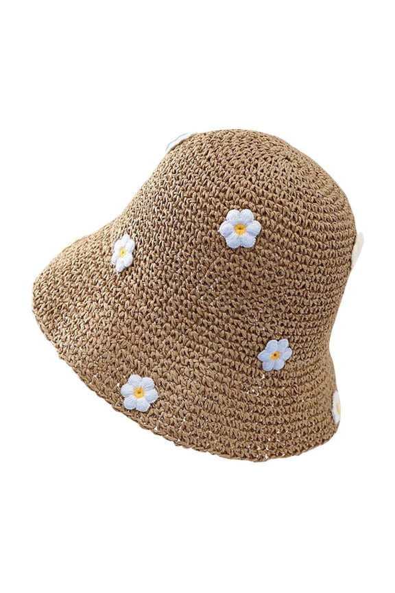 Women’s 3D White Floral Decor Hollow Crochet Bucket Sun Hat with Ruffle Wavy Brim for Garden Visits Blue