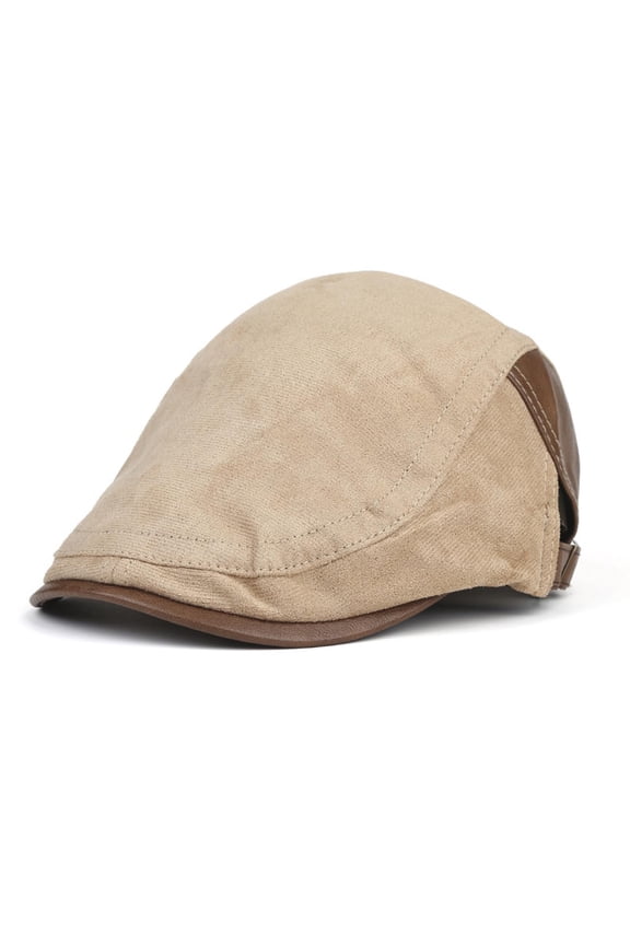 Women’s Adjustable Vintage Newsboy Cap with Side Leather Patch & Soft Curved Brim for Woodland Hikes Beige