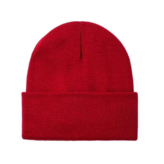 Mwjwdo Women’s Basic Knit Beanie with Solid Flat Rib Cuff Straight Tube Mold for Town Errands Red