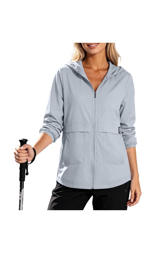 Women's Basic Raglan Hooded Zip Up Lightweight Wind Jacket, Elastic Cuff Long Sleeve Outerwear, Versatile for Everyday Styling Gray XL