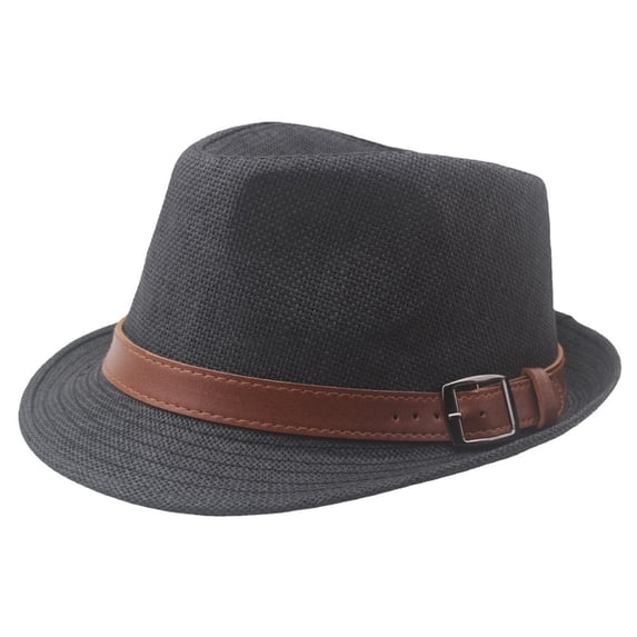 Mwjwdo Women’s Casual Fedora Hat with Leather Buckle Band Fine Woven Short Brim Molded Crown for City Parades Black