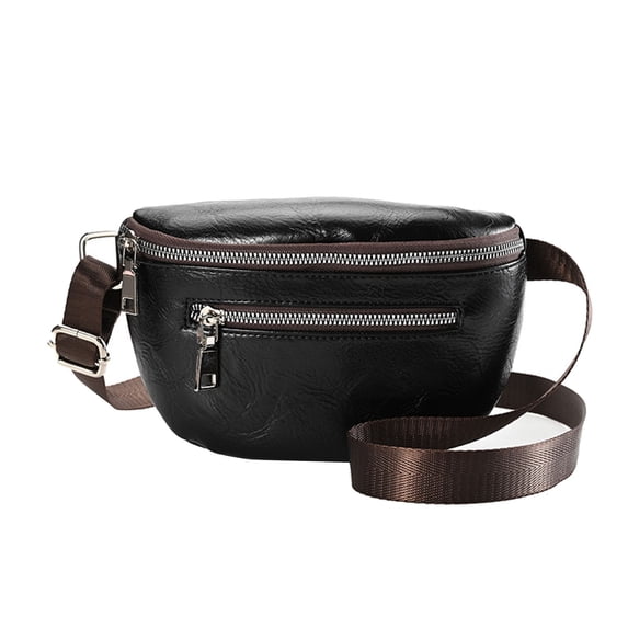 Mwjwdo Women's Casual PU Fanny Pack Waist Bag, Lightweight Mini Crossbody Phone Purse for Sports Walking Daily Errands Black