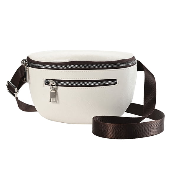 Mwjwdo Women's Casual PU Fanny Pack Waist Bag, Lightweight Mini Crossbody Phone Purse for Sports Walking Daily Errands White
