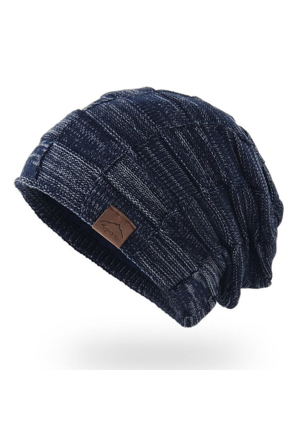 Women’s Chunky Waffle Grid Fold Rib Slouch Beanie Extra Loose Stretch Crown for Suburb Day Trips Black