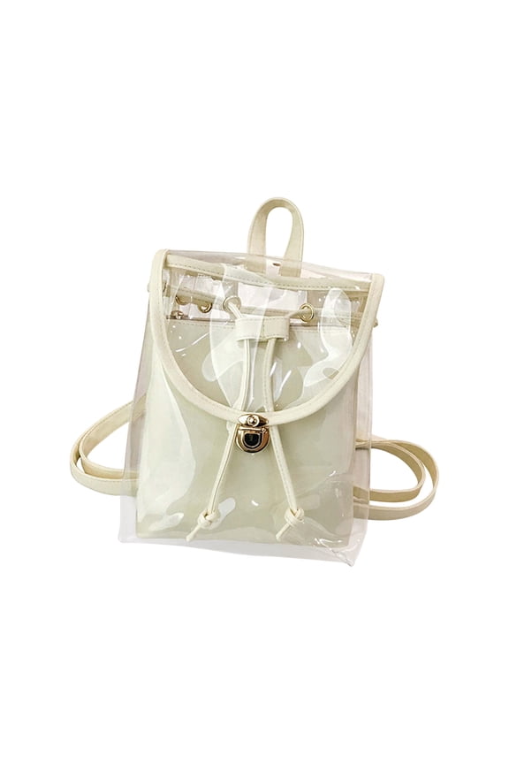 Women's Clear PVC Drawstring Mini Backpack, Transparent Jelly See Through Small Daypack for Summer Outdoor Travel Beach Daily Use White