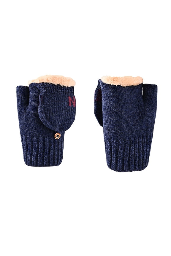 Women’s Convertible Fingerless Knit Gloves Button Flip Top Fleece Lined Wind-Resistant Inner Layer For Winter Walks Blue