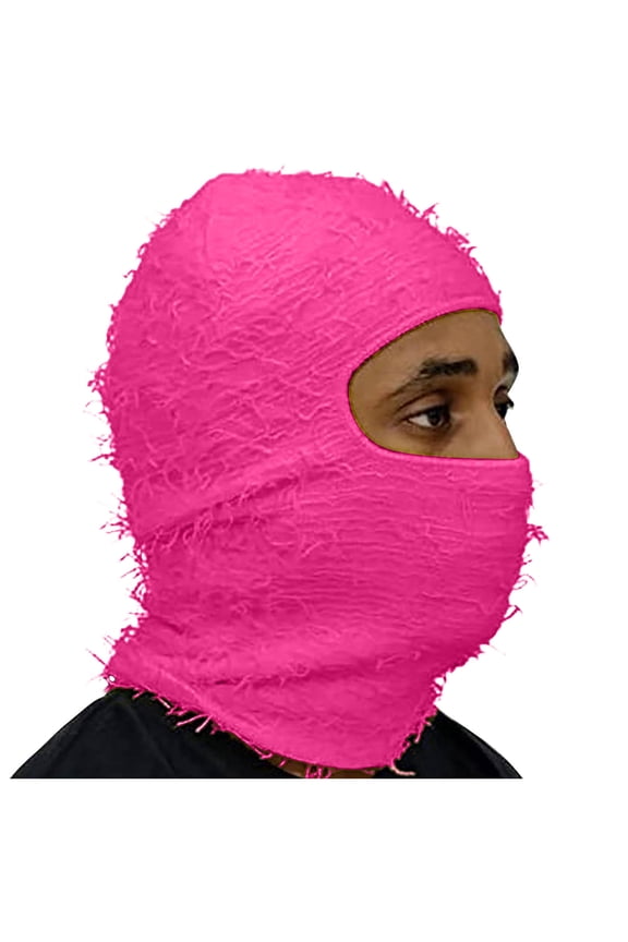Women’s Cycling Balaclava Fringe Ruched Full-Face Shield Breathable Eye Opening for Road Rides Pink