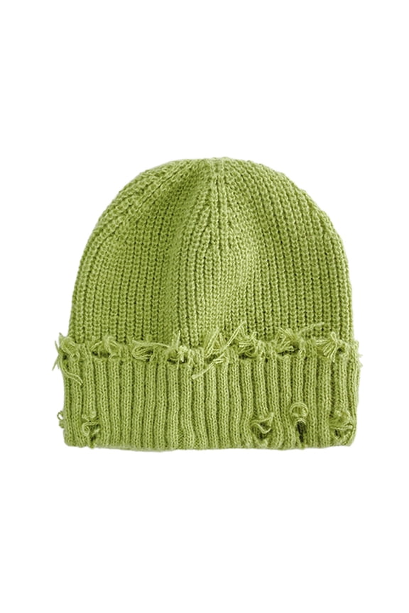 Women’s Distressed Frayed Cuffed Oversized Slouch Hat Retro Knit Fabric for Suburb Day Trips Green