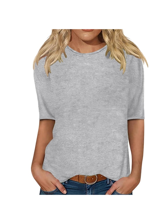 Women's Elbow Sleeve Crewneck T Shirt Solid Casual Basic Top Loose Fit Soft Cotton Tee Lightweight Everyday Wear