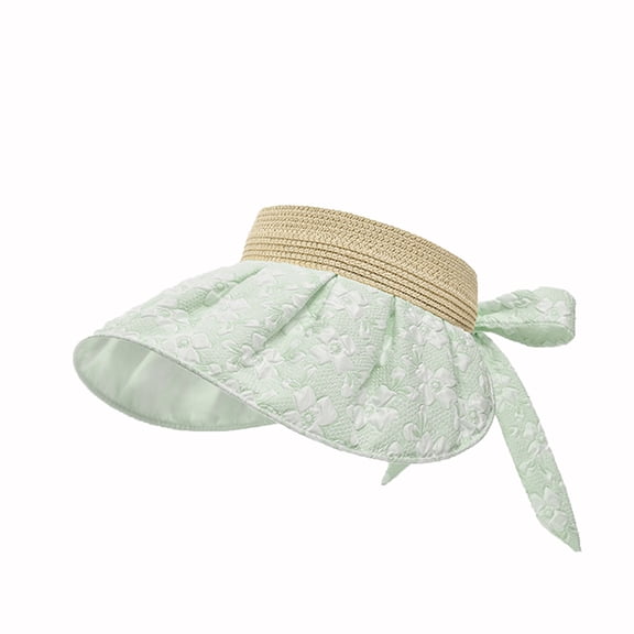 Mwjwdo Women’s Embossed Floral Rear Bow Woven Sun Visor with Ruched Wide Head Band for Lawn Picnics Green