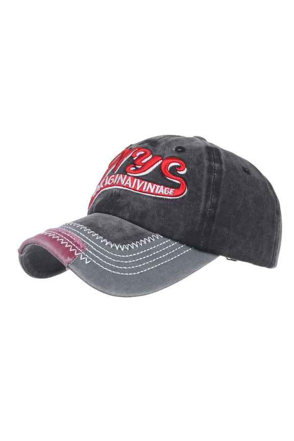 Women’s Embroidery Baseball Cap with Contrast Shade Letter Multi-Layer & Zigzag Fray Craft for Daily Errands Black