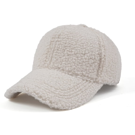 Mwjwdo Women’s Full Plush Baseball Hat Thick Fluffy Fabric Extended Sun Brim for Forest Hikes White