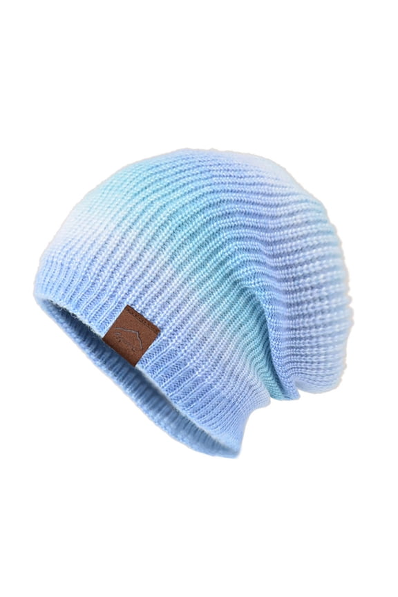 Women’s Gradient Heather Extended Slouch Beanie Leather Tag Thin Vertical Rib for Grocery Runs Blue