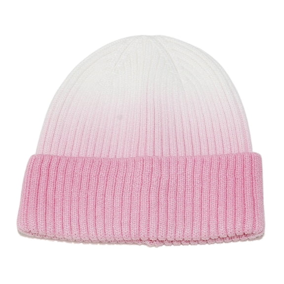 Mwjwdo Women’s Gradient Vertical Rib Cuffed Beanie with Dual Layer Hem for Morning Jogging Pink