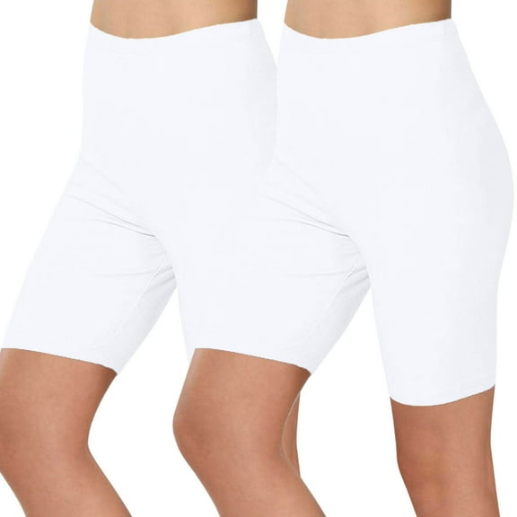Mwjwdo Women's High Waist Lounge Yoga Shorts, 8" Biker Gym Shorts for Women, Comfy Elastic Solid Color Yoga Pants for Ladies White XL