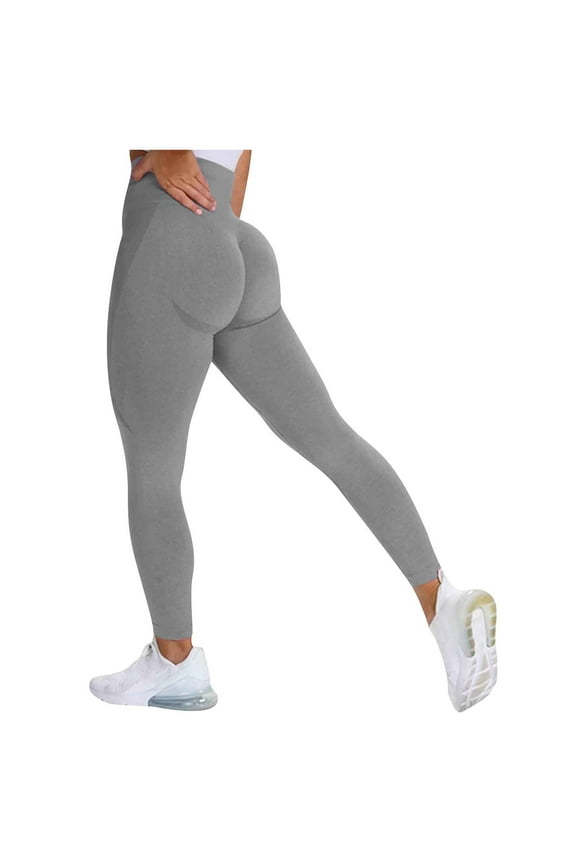 Women's High Waisted Leggings Seamless Workout Gym Yoga Pants Tummy Control Smile Contour Activewear Tights Gray L