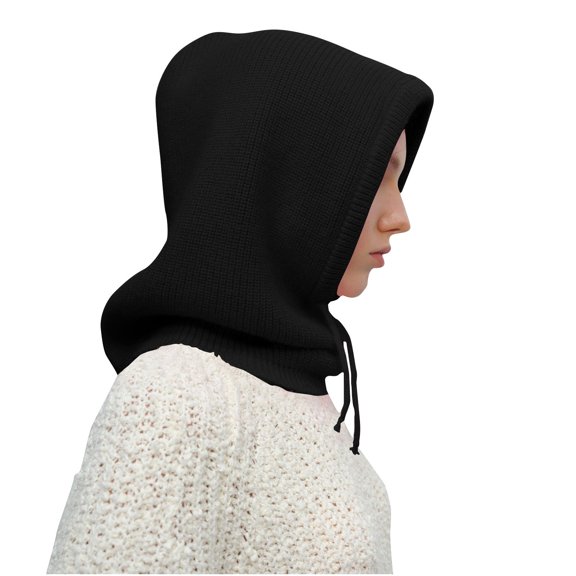Mwjwdo Women’s Knit Balaclava with Rib Drawstring & Stretch Full Face Wrap for Mountain Camps Black