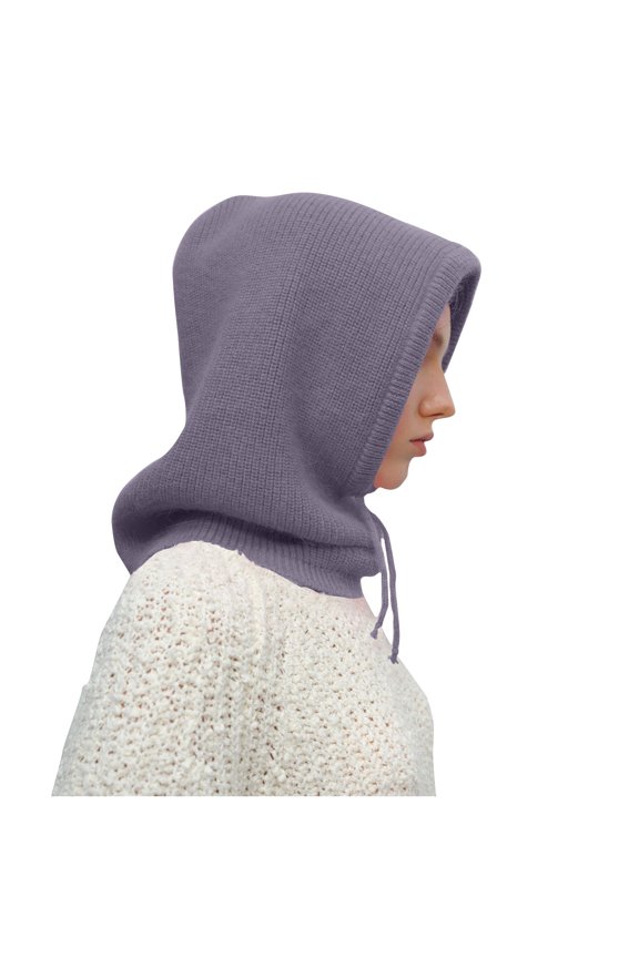Women’s Knit Balaclava with Rib Drawstring & Stretch Full Face Wrap for Mountain Camps Gray