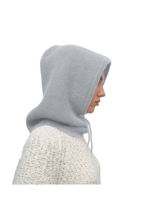 Women’s Knit Balaclava with Rib Drawstring & Stretch Full Face Wrap for Mountain Camps Gray